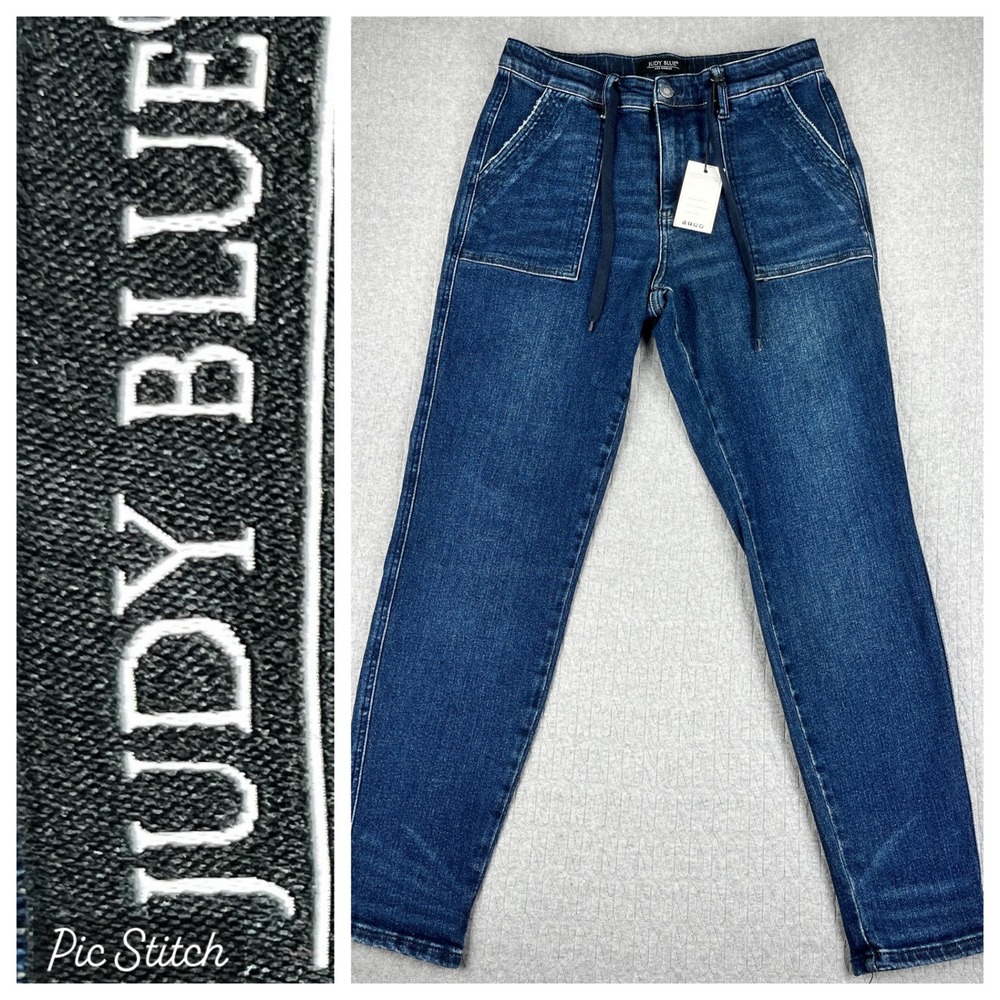 New Judy Blue Jogger Jeans Women 9/29 Dark Blue High Waist Drawstring JB88740